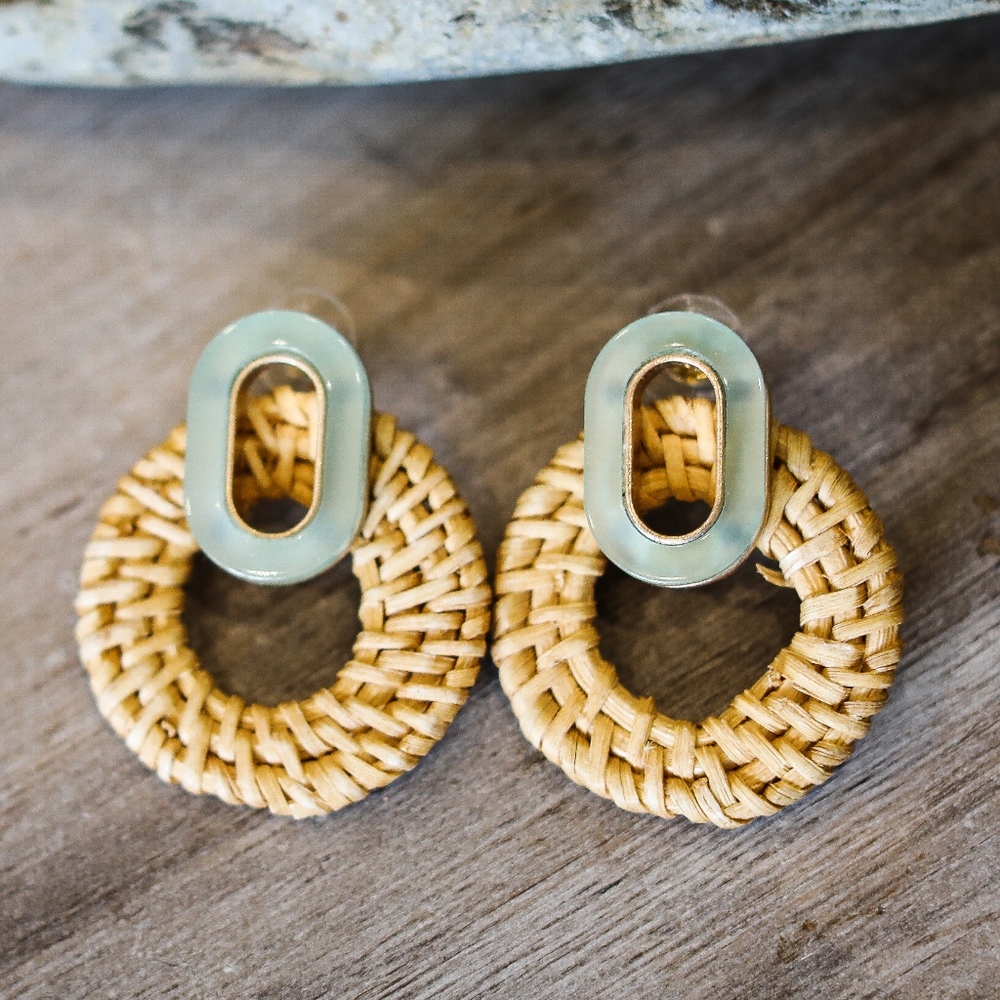 Straw and Resin Earrings